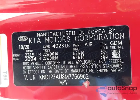 2021 Kia Soul Lx/X Line/S z USA, uszkodzony, nr VIN KNDJ23AU8M7766962